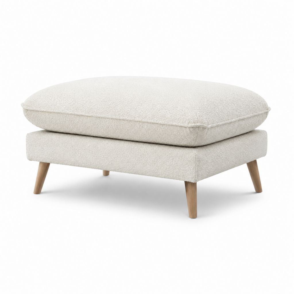Fußhocker Beige aus Bouclé-Polyester rechteckig mit Buchenholzbeinen 90 x 65 x 43 cm
