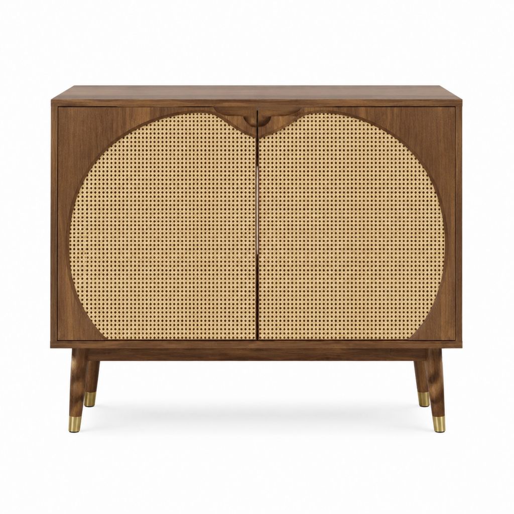 Sideboard nussbraun mit Rattantüren aus MDF und Massivholz rechteckig 100 x 45 x 90 cm