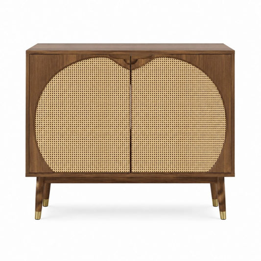 Sideboard nussbraun mit Rattantüren aus MDF und Massivholz rechteckig 100 x 45 x 90 cm
