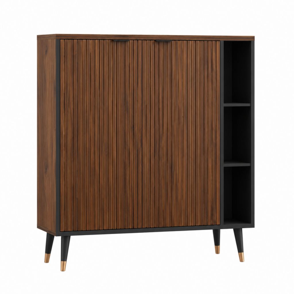 Sideboard mit Schiebetüren Walnussfurnier Schwarz 100 x 40 x 120 cm