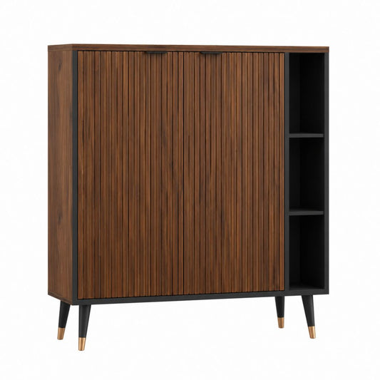 Sideboard mit Schiebetüren Walnussfurnier Schwarz 100 x 40 x 120 cm