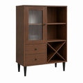 Sideboard Highboard Nussbaum MDF mit Riffelglastür Weinregal und 2 Schubladen 80 x 40 x 140 cm