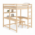 Hochbett mit Schreibtisch und Regal naturfarben massives Kiefernholz rechteckig 90 x 200 cm 208 x 98 x 180 cm