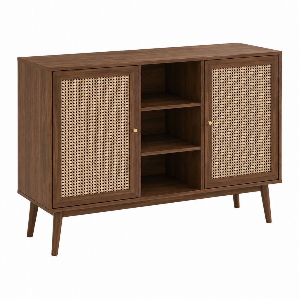 Sideboard mit 2 Rattantüren Walnussfurnier rechteckig 120 x 40 x 90 cm