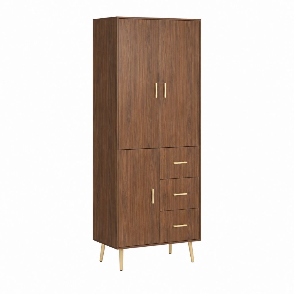 Hochschrank mit 3 Türen und 3 Schubladen in Walnussdekor 80 x 40 x 180 cm