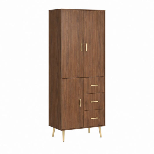 Hochschrank mit 3 Türen und 3 Schubladen in Walnussdekor 80 x 40 x 180 cm