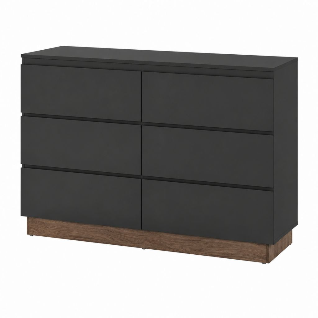 Sideboard Kommode mit 6 Schubladen Schwarz Nussbaum Spanplatte rechteckig 140 x 90 x 45 cm