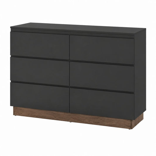 Sideboard Kommode mit 6 Schubladen Schwarz Nussbaum Spanplatte rechteckig 140 x 90 x 45 cm