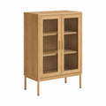 Vitrine mit 2 Glastüren Eichenoptik MDF und Riffelglas 80 x 40 x 140 cm