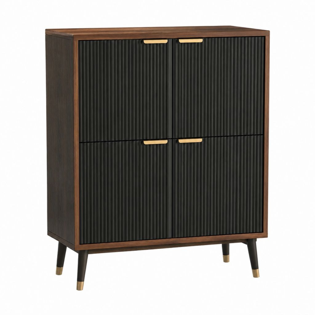 Sideboard Schwarz Walnuss MDF mit 4 Türen 80 x 40 x 120 cm