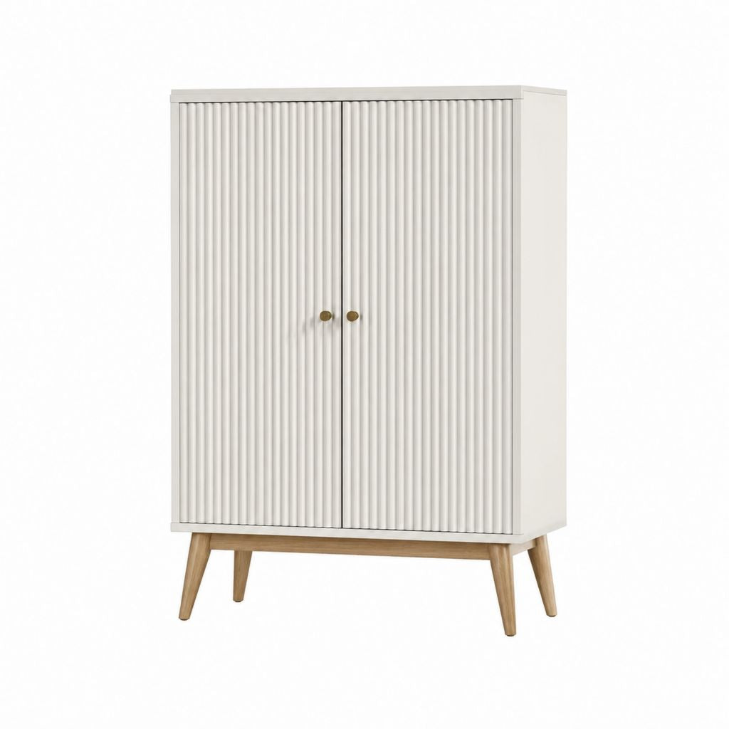 Sideboard Highboard mit 2 Türen Weiß MDF Rechteckig 80 x 40 x 140 cm