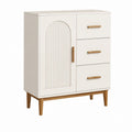 Sideboard Weiß aus MDF und Massivholz mit 1 Tür 3 Schubladen 80 x 40 x 110 cm