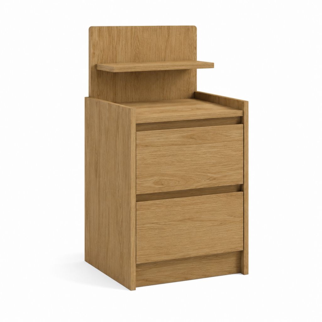 Nachttisch Eicheoptik aus Spanplatte rechteckig mit 2 Schubladen und Ablage 40 x 35 x 80 cm