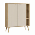 Highboard mit 2 Türen und offenen Fächern Eichenoptik Creme MDF und Spanplatte 100 x 40 x 130 cm