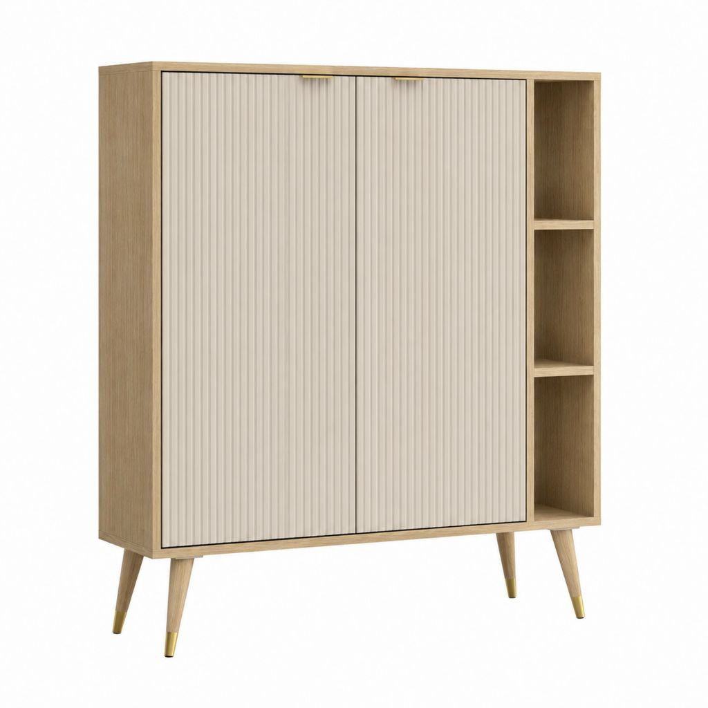Highboard mit 2 Türen und offenen Fächern Eichenoptik Creme MDF und Spanplatte 100 x 40 x 130 cm