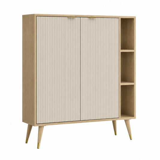 Highboard mit 2 Türen und offenen Fächern Eichenoptik Creme MDF und Spanplatte 100 x 40 x 130 cm