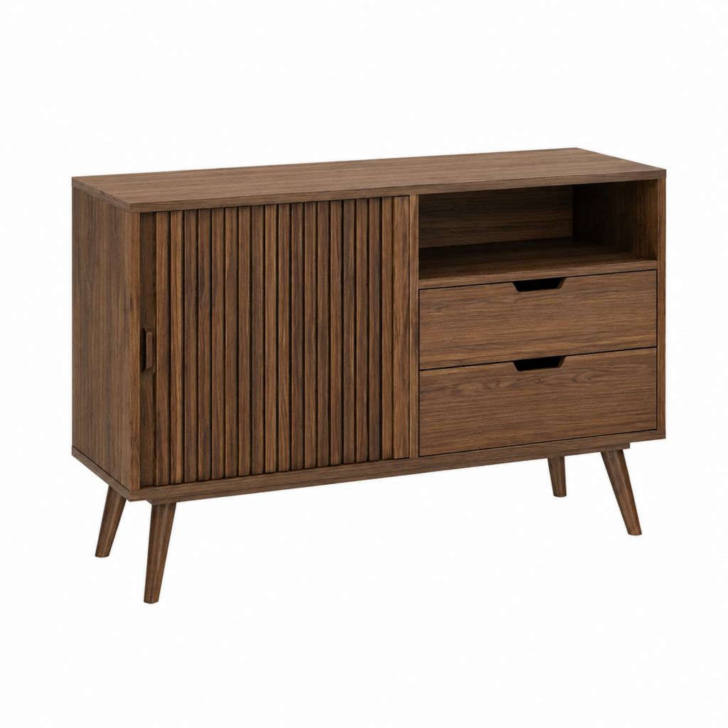 Sideboard Walnuss MDF rechteckig 120 x 40 x 80 cm mit Schiebetür und 2 Schubladen