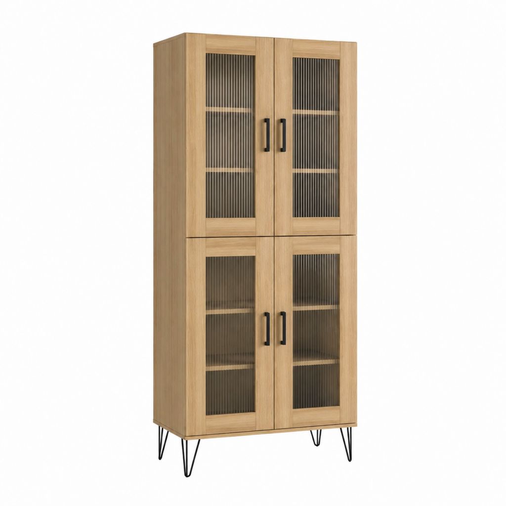 Vitrinenschrank Eiche-Dekor Spanplatte Rauchglas 80 x 40 x 180 cm mit 4 Türen