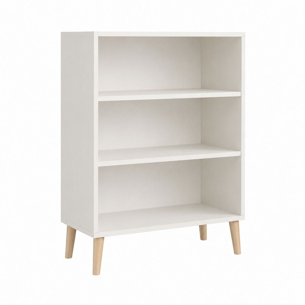 Offenes Sideboard Weiß MDF Rechteckig 60 x 30 x 120 cm mit 3 Fächern und Massivholzfüßen