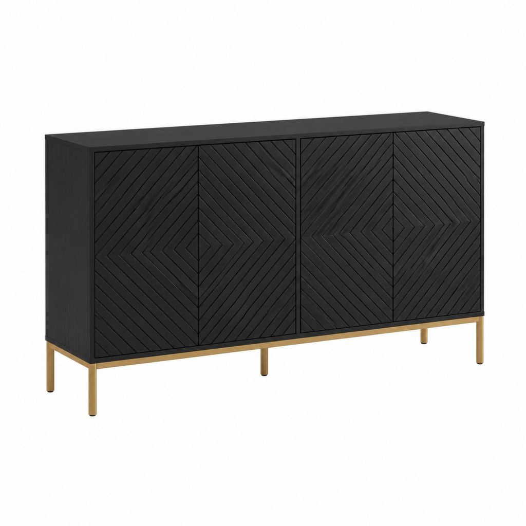 Sideboard Schwarz MDF mit 4 Türen und Stahlfüßen Gold 160 x 40 x 80 cm