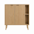 Sideboard Eiche furniert mit Lamellentüren und offenen Fächern 90 x 40 x 120 cm