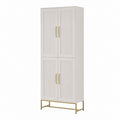 Aufbewahrungsschrank Weiß MDF rechteckig 80 x 40 x 180 cm mit 4 Türen und goldfarbenem Stahlgestell