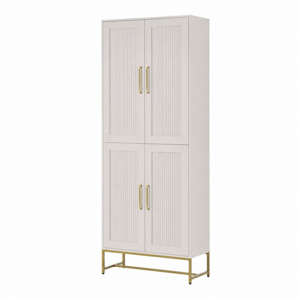 Aufbewahrungsschrank Weiß MDF rechteckig 80 x 40 x 180 cm mit 4 Türen und goldfarbenem Stahlgestell