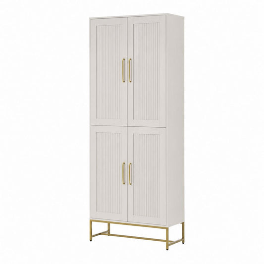 Aufbewahrungsschrank Weiß MDF rechteckig 80 x 40 x 180 cm mit 4 Türen und goldfarbenem Stahlgestell